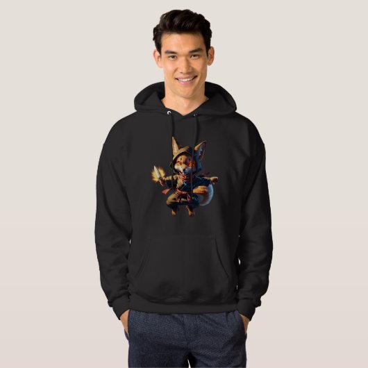 Chibi Fox Ninja with Fire Dagger – Cute Japanese Hoodie (Vorne ganz)