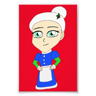 Chibi Frau Claus im blauen Anzug Fotodruck