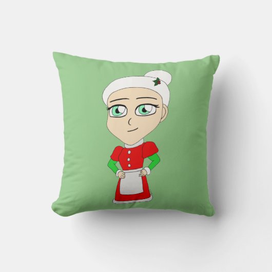 Chibi-Frau-Claus-Knopf Kissen (Vorderseite)
