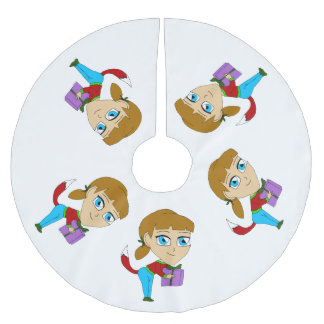 chibi Fuchs Mädchen Polyester Weihnachtsbaumdecke