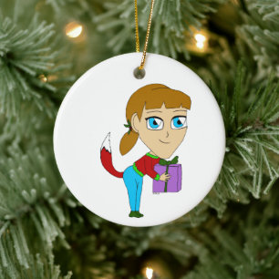 chibi Füchschen Mädchen Keramik Ornament