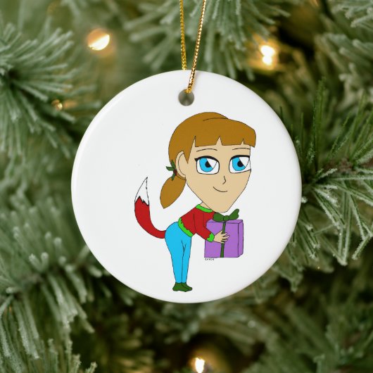 chibi Füchschen Mädchen Keramik Ornament (Baum)