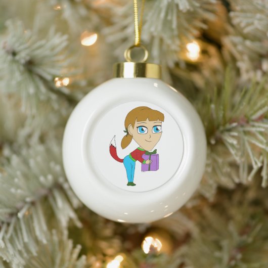 chibi Füchsin Mädchen    Keramik Kugel-Ornament (Baum)