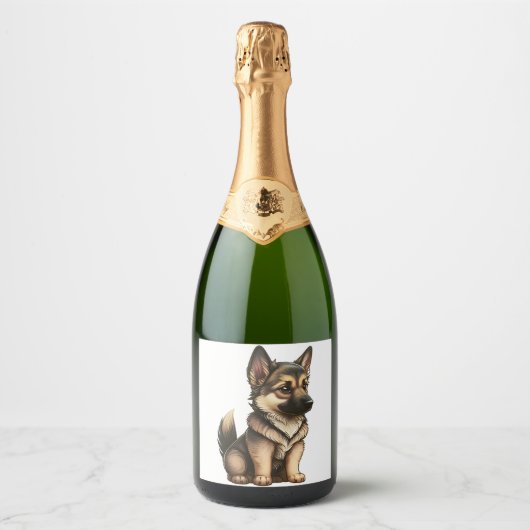 Chibi German Shepherd Schaumweinetikett (Vorderseite)
