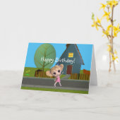 Chibi Girl Happy Birthday Karte (Gelbe Blume)