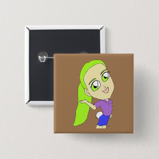 Chibi Girl mit sonniger Schwanz-Taste Button (Vorne & Hinten)