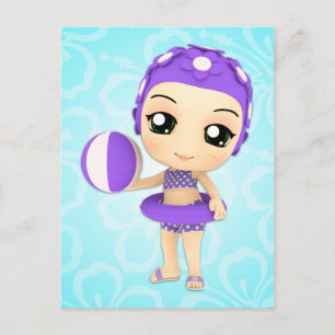 Chibi Girl Pool Party Postkarte