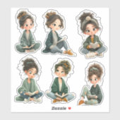 Chibi Girl Reading Sticker Sheet (Blatt)