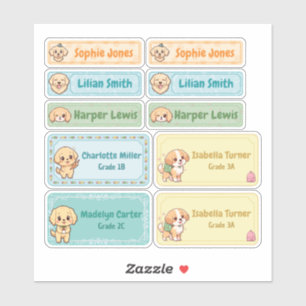 Chibi Golden Retriever Name Labels - Pastel School