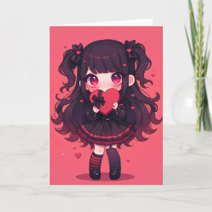 Chibi Goth Anime Girl mit Herz Feiertagskarte
