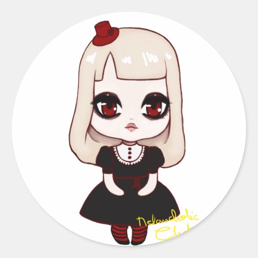 Chibi goth loli runder aufkleber (Vorderseite)