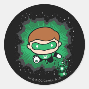 Chibi Green Lantern fliegen durch den Weltraum Runder Aufkleber