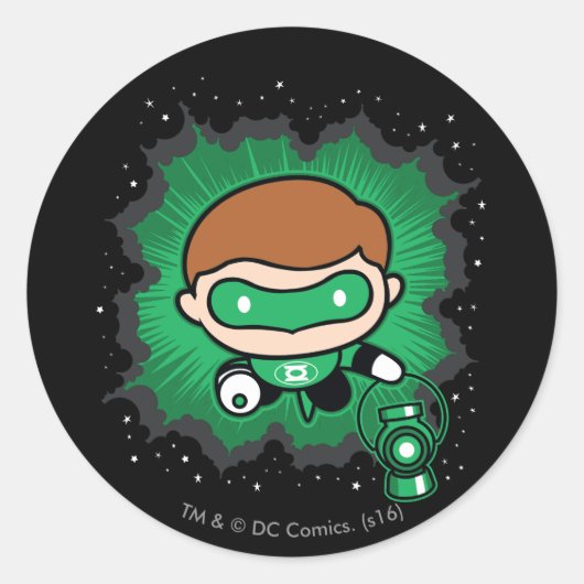 Chibi Green Lantern fliegen durch den Weltraum Runder Aufkleber (Vorderseite)