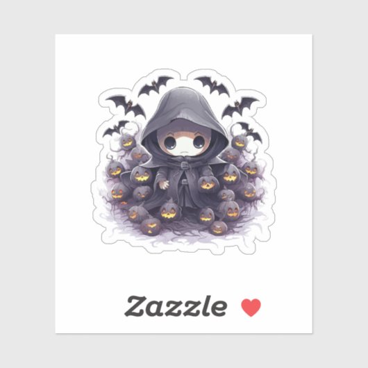 Chibi Grim Sensenmann Halloween - Adorable Dark Fa Aufkleber (Blatt)