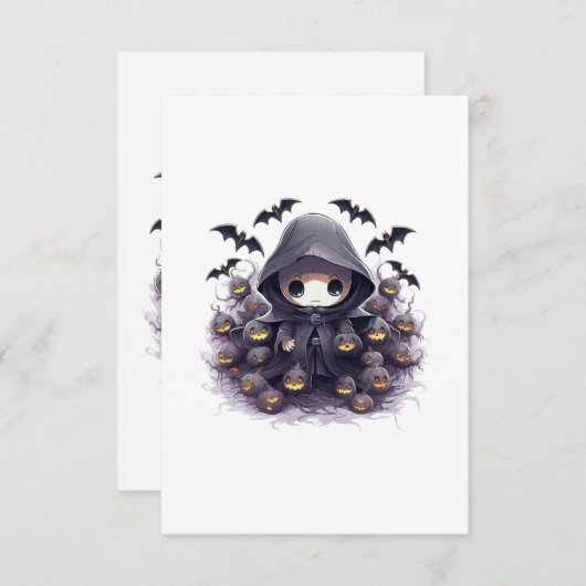 Chibi Grim Sensenmann Halloween - Adorable Dark Fa Dankeskarte (Vorne/Hinten)