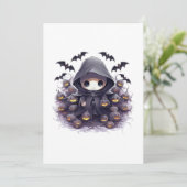 Chibi Grim Sensenmann Halloween - Adorable Dark Fa Einladung (Stehend Vorderseite)