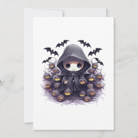 Chibi Grim Sensenmann Halloween - Adorable Dark Fa Einladung (Rückseite)