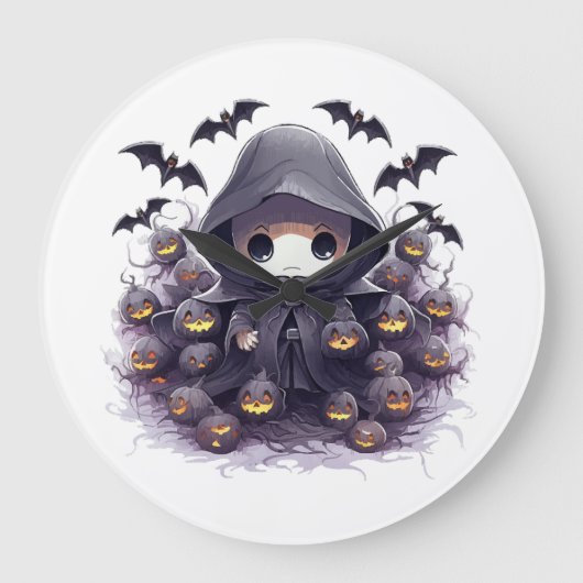 Chibi Grim Sensenmann Halloween - Adorable Dark Fa Große Wanduhr (Vorderseite)