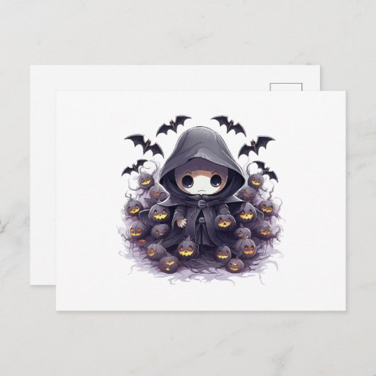 Chibi Grim Sensenmann Halloween - Adorable Dark Fa Postkarte (Vorne/Hinten)