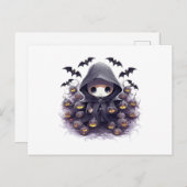 Chibi Grim Sensenmann Halloween - Adorable Dark Fa Postkarte (Vorne/Hinten)