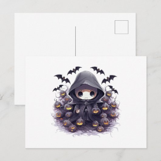 Chibi Grim Sensenmann Halloween - Adorable Dark Fa Postkarte (Vorne/Hinten)