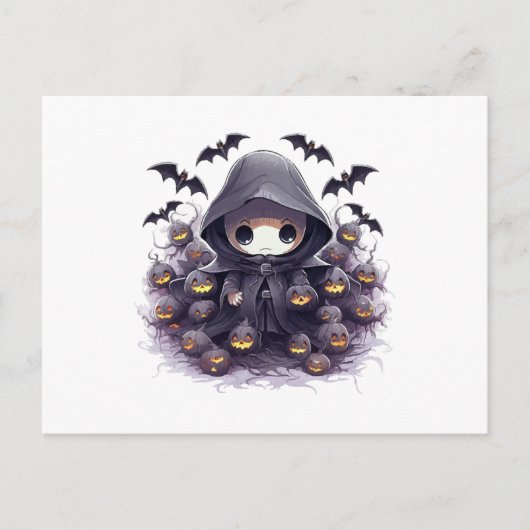 Chibi Grim Sensenmann Halloween - Adorable Dark Fa Postkarte (Vorderseite)