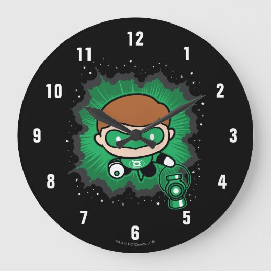 Chibi grüne Laterne, die durch den Raum fliegen Große Wanduhr (Vorderseite)