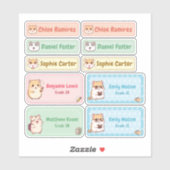 Chibi Hamster Name Labels - Pastel School Stickers (Blatt)