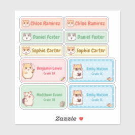 Chibi Hamster Name Labels - Pastel School Stickers