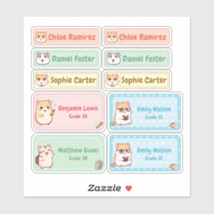 Chibi Hamster Name Labels - Pastel School Stickers