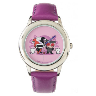 Chibi Harley Quinn & Chibi Catfrau mit Katzen Armbanduhr