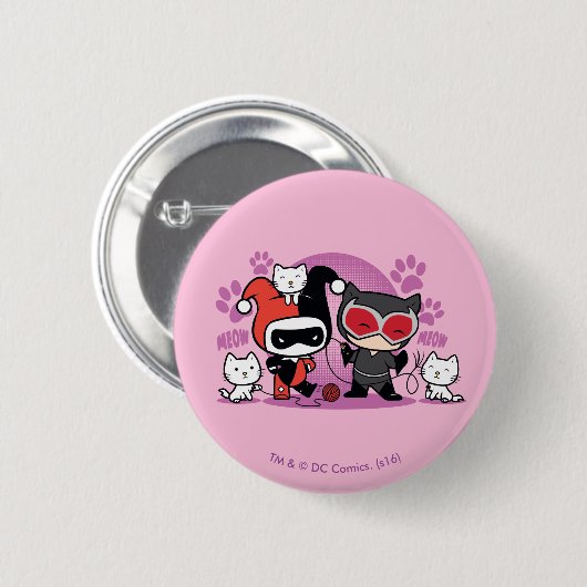Chibi Harley Quinn & Chibi Catfrau mit Katzen Button (Vorne & Hinten)