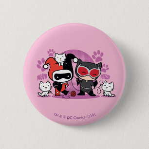 Chibi Harley Quinn & Chibi Catfrau mit Katzen Button