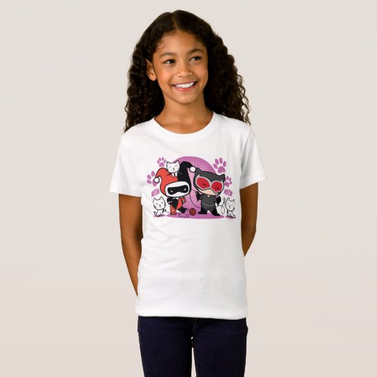 Chibi Harley Quinn Chibi Catfrau Mit Katzen T Shirt Zazzle De