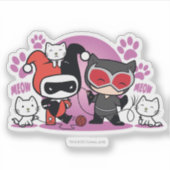 Chibi Harley Quinn & Chibi Catwoman mit Katzen Aufkleber (Vorderseite)