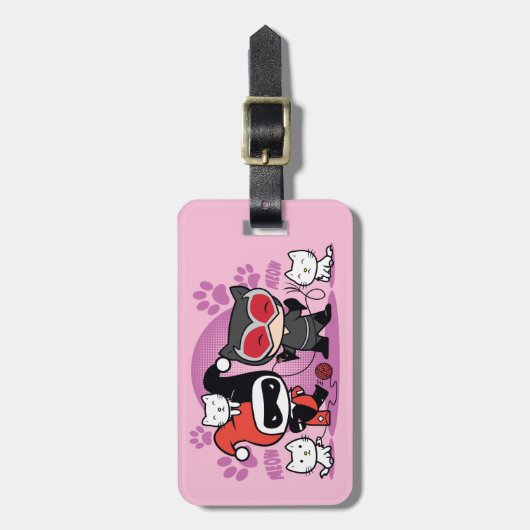 Chibi Harley Quinn & Chibi Catwoman mit Katzen Gepäckanhänger (Vorderseite vertikal)
