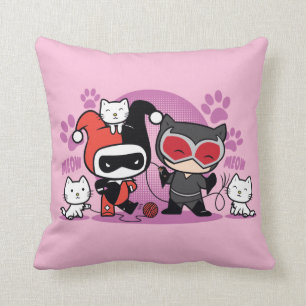 Chibi Harley Quinn & Chibi Catwoman mit Katzen Kissen