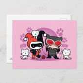 Chibi Harley Quinn & Chibi Catwoman mit Katzen Postkarte (Vorne/Hinten)