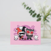 Chibi Harley Quinn & Chibi Catwoman mit Katzen Postkarte (Stehend Vorderseite)