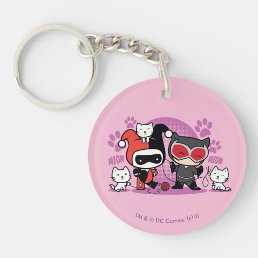 Chibi Harley Quinn & Chibi Catwoman mit Katzen Schlüsselanhänger (Vorderseite)