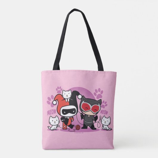 Chibi Harley Quinn & Chibi Catwoman mit Katzen Tasche (Rückseite)