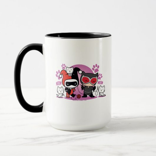 Chibi Harley Quinn & Chibi Catwoman mit Katzen Tasse (Links)
