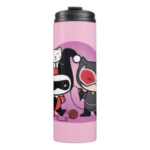 Chibi Harley Quinn & Chibi Catwoman mit Katzen Thermosbecher