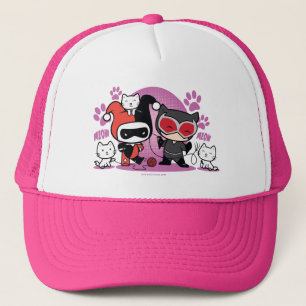 Chibi Harley Quinn & Chibi Catwoman mit Katzen Truckerkappe