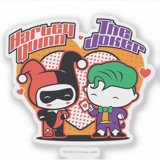 Chibi Harley Quinn & Chibi Joker Hearts Aufkleber (Vorderseite)