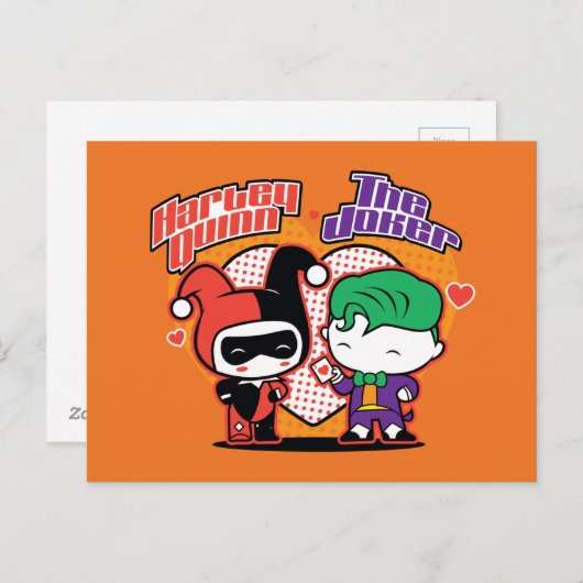 Chibi Harley Quinn & Chibi Joker Hearts Postkarte (Vorne/Hinten)