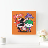 Chibi Harley Quinn & Chibi Joker Hearts Quadratische Wanduhr (Zuhause)