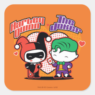Chibi Harley Quinn & Chibi Joker Hearts Quadratischer Aufkleber