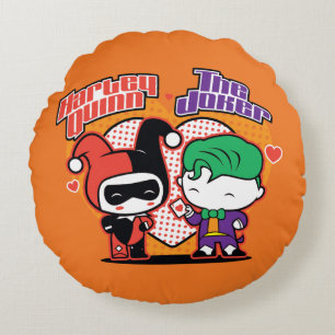 Chibi Harley Quinn & Chibi Joker Hearts Rundes Kissen