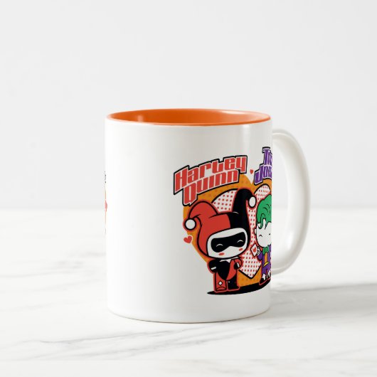 Chibi Harley Quinn & Chibi Joker Hearts Zweifarbige Tasse (VorderseiteRechts)